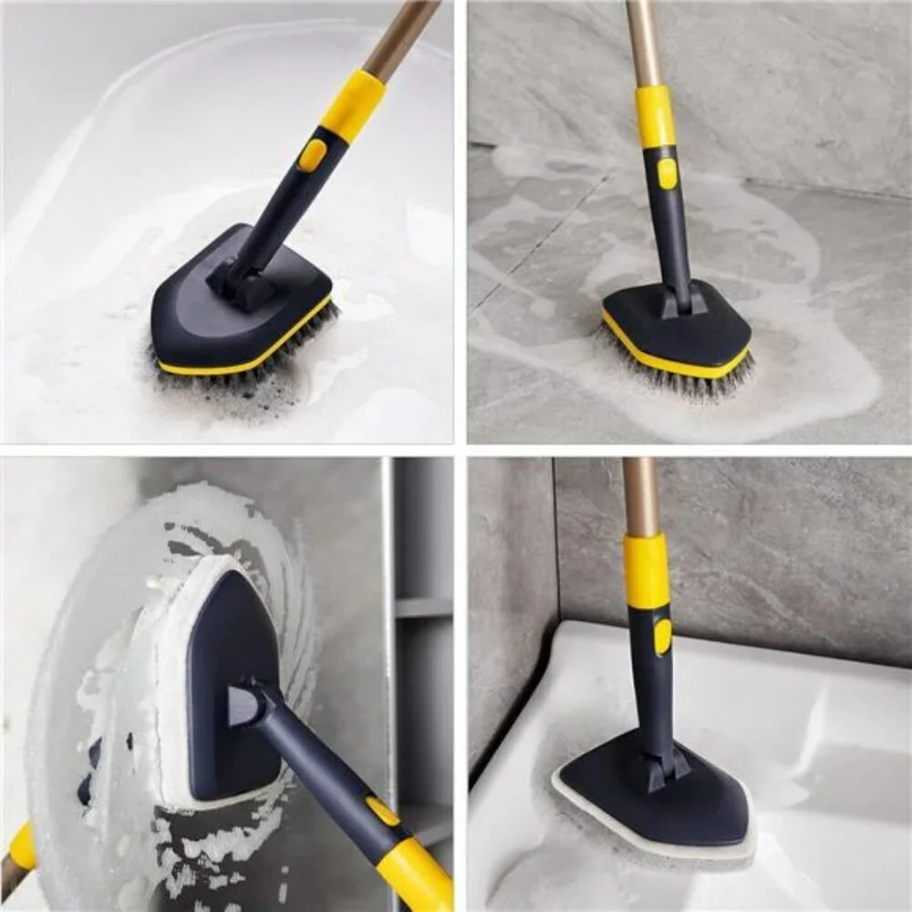 Long handle tile tub scrubber brush with 3 heads for shower bath wall floor